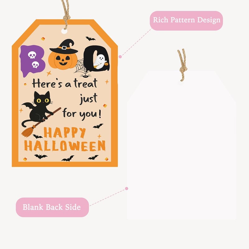 llyinglpdec 50PCS Halloween Paper Tags with String, 2.2"x3.3" Boo Pumpkin Ghost Cat Design, Treat Bag Labels for Candy Wrapping, Party Favors, and Halloween Decorations - Image 3